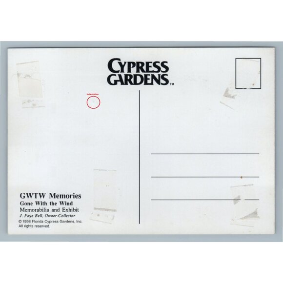 Postcard Gone With The Wind Memorabilia & Exhibit Cypress Gardens 1998 Collectib - Picture 4 of 4